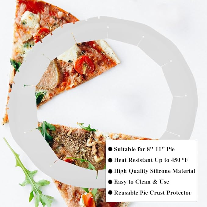Adjustable Pie Crust Shields Baking Protectors, Silicone Cover Ring Fits 8-11.4 Inch Pies, Baking Pie Pizza Crust Shield Protector Cover for Edges (Transparent-1pcs)