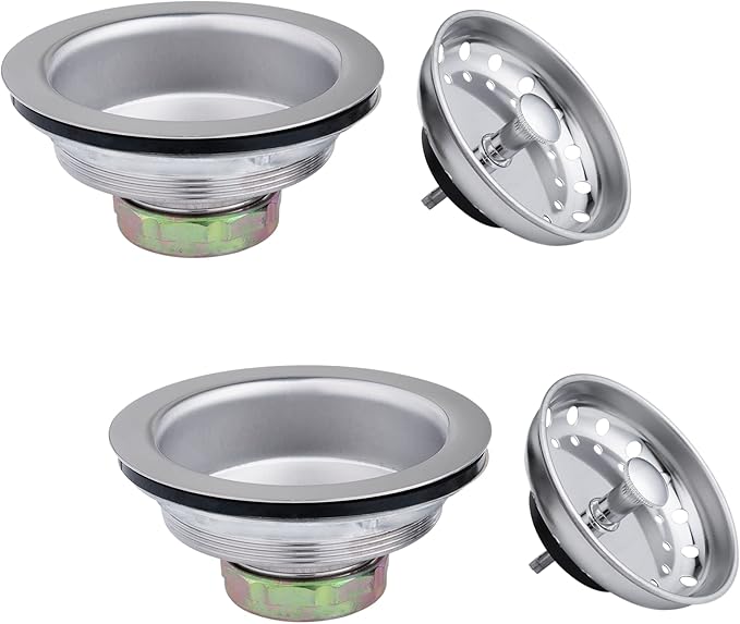 Artiwell 2-Pack Kitchen Sink Basket Strainer and Stopper, 3-1/2” Kitchen Drain Assembly with Strainer and Sink Stopper, Kitchen Sink Strainer with Stopper, Chrome Plated