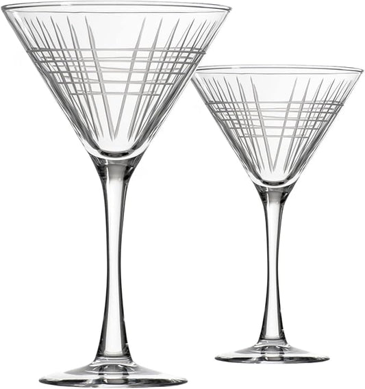 Rolf Glass Matchstick Martini Glass - Set of 2 Stemmed 10 ounce Martini Glasses - Lead-Free Glass - Diamond-Wheel Engraved Cocktail Glasses - Made in the USA