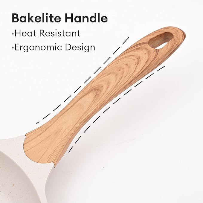 JEETEE 8 Inch Nonstick Frying Pan, Stone Coating Cookware, Nonstick Omelette Pan with Heat-Resistant Handle, Induction Skillet for Eggs(Beige)