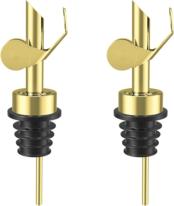 Olive Oil Dispenser Spout, Weighted Liquor Pour Spout, Syrup Dispenser Spout, Stainless Steel Automatic Pour Spouts for Liquor Bottles, Oil Bottles, Vinegar, Syrup and Alcohol 2 Pack Golden