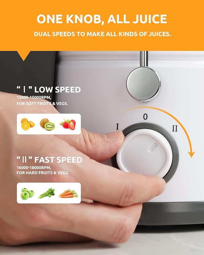 GDOR 800W Juicer Machine, 3” Wide Feed Chute, Dual-Speed Centrifugal Juicer for Fruits & Vegetables, Anti-Drip Function, BPA-Free, Easy to Clean with Brush, White