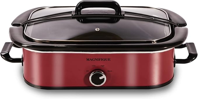 4-Quart Slow Cooker with Casserole Manual Warm Setting - Perfect Kitchen Small Appliance for Family Dinners, Dishwasher Safe Crock, Red