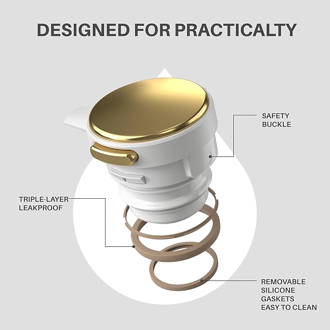 IDEUS Thermal Coffee Carafe 68oz (2,000ml), Stainless Steel Double Wall Insulated Vacuum Flask, Water Jug Coffee Server and Beverage Dispenser, Heat and Cold Retention (White-Gold, 68oz (2,000ml))