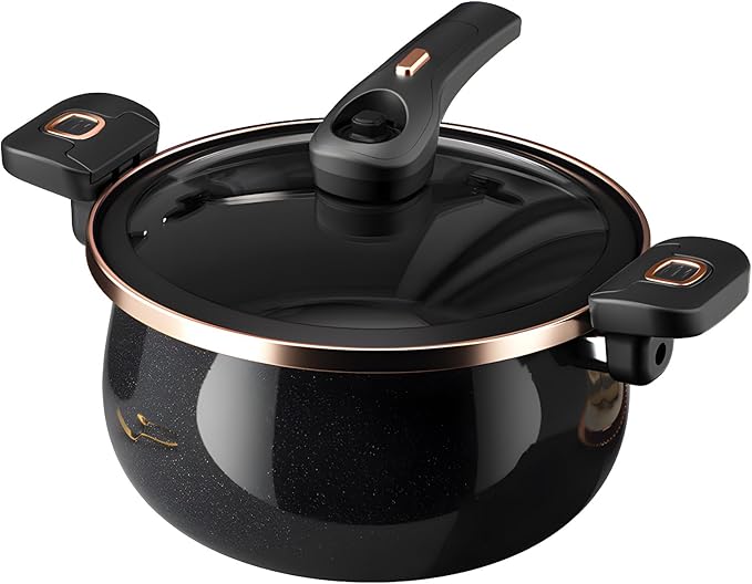 Nonstick Ceramic Coated Sauce Pan with Lid Black Crock Pot with Twist & Lock Handles, Micro Pressure Cooker Versatile Cookware for Stovetops, PFOA-Free Toxin-Free, Easy to Clean (BLACK, 7.5Quarts)