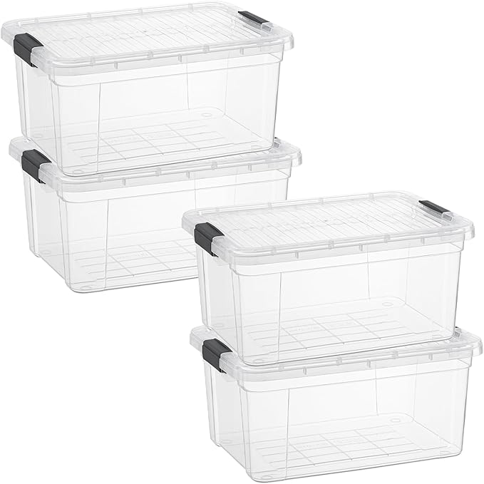 Superio Storage Bins with Lids - Clear Boxes for Organizing, Stackable Plastic Containers - BPA Free, Non-Toxic, Odor Free, Organizer for Home, Office, Dorm(4 Pack, 11 Qt)