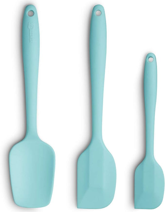 Silicone Spatula 3-piece Set, Ergonomic Handle High Heat-Resistant Spatulas, Non-stick Rubber Spatulas with Stainless Steel Core, Aqua Sky