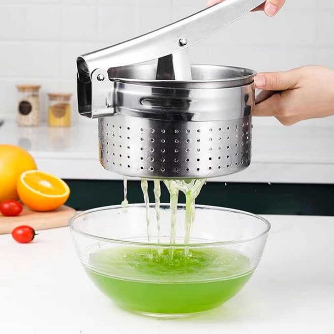 Stainless Steel Potato Ricer Masher,Multi Functional Potato Ricer Press for Pressing Potatoes, Fruits, Vegetables,Manual Masher Kitchen Tool,with 3 Removable and Interchangeable Discs (Bye Hole)
