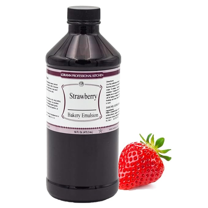 LorAnn Oils Strawberry Bakery Emulsion: True Essence, Ideal for Boosting Fruit Tones in Cakes, Cookies & Desserts, Gluten-Free, Keto-Friendly, Extract Substitute Essential for Your Kitchen, 16 Oz