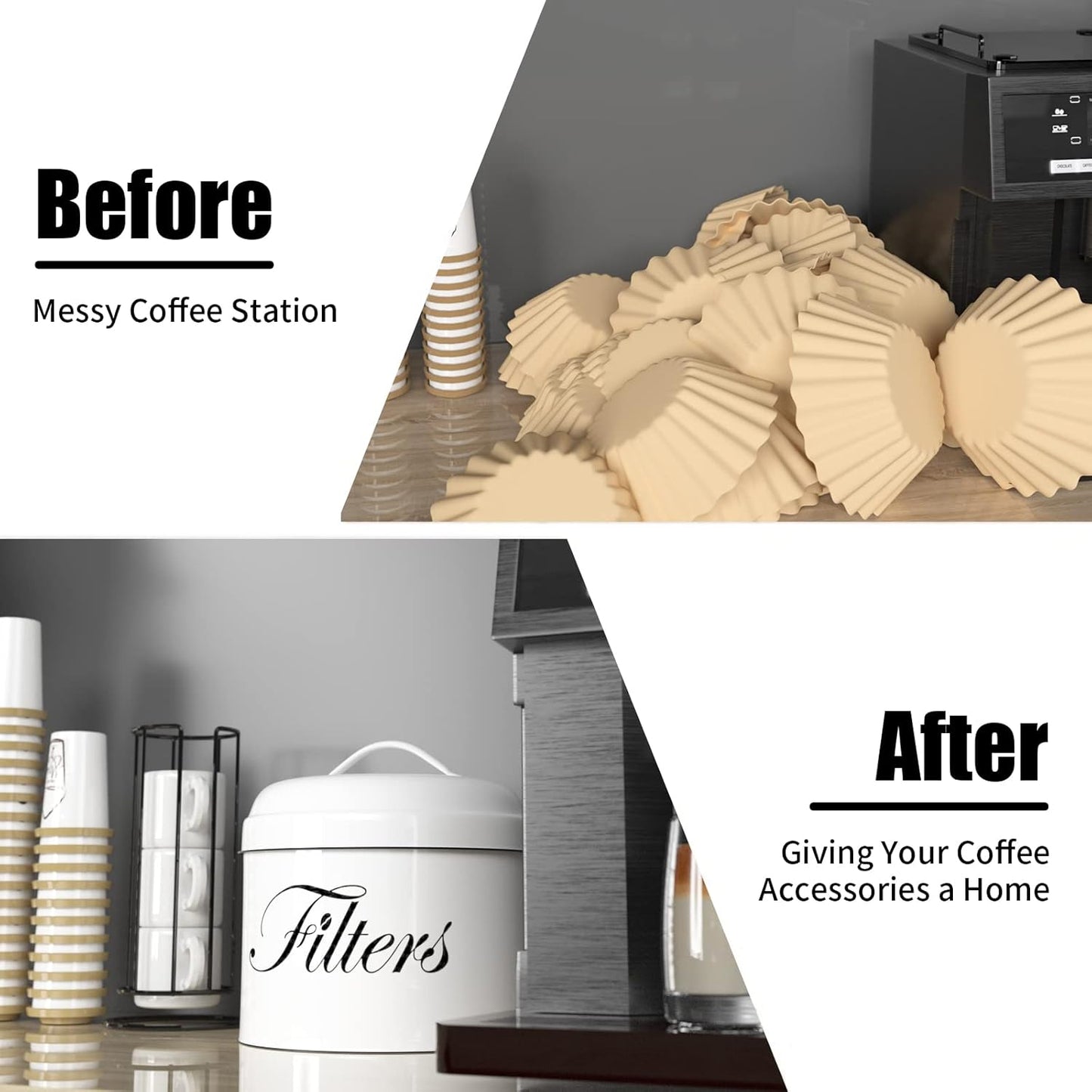 Coffee Filter Holder, Basket Storage Container for Counter, Black Small Bar Accessories for Coffee Bar Station(White)