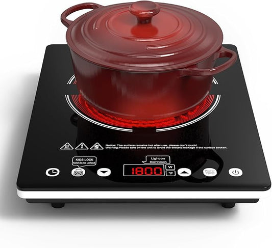 Single Burner Electric Cooktop 1800W - 110V Electric Stove Top Burner Portable Stove with Touch Control 9 Power Level - Induction Cooktop with Child Safety Lock Timer for Home Camping
