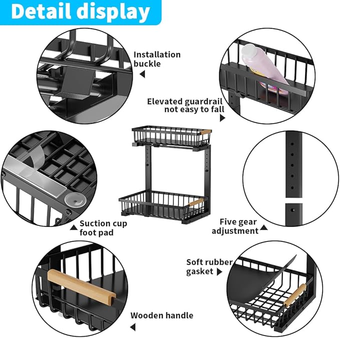 Under Sink Organizer, 2 Tier Metal Under Sink Organizers and Storage, 2 Pack Height Adjustable Slide out Pull out Cabinet Organizer Shelf for Kitchen Bathroom Pantry Cabinet