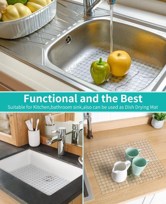 Bligli 2-Pack Kitchen Sink Mat: PVC Adjustable Sink Protector | Sink liner Pad | Dish Drying Mats, Easy to Clean & DIY Cut | 15.7 x 11.8 inch (Clear)