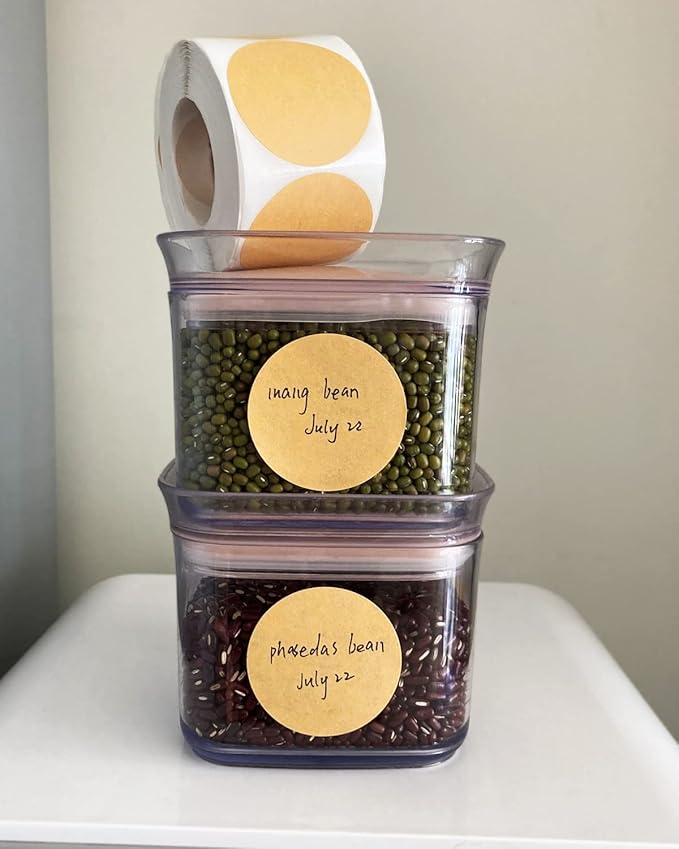 2 Inch Natural Brown Kraft Stickers (500 Per Roll), Round Blank Labels for Jars and Lid, Permanent Adhesive Kraft Stickers, Mason Jar Bottle Canning Labels