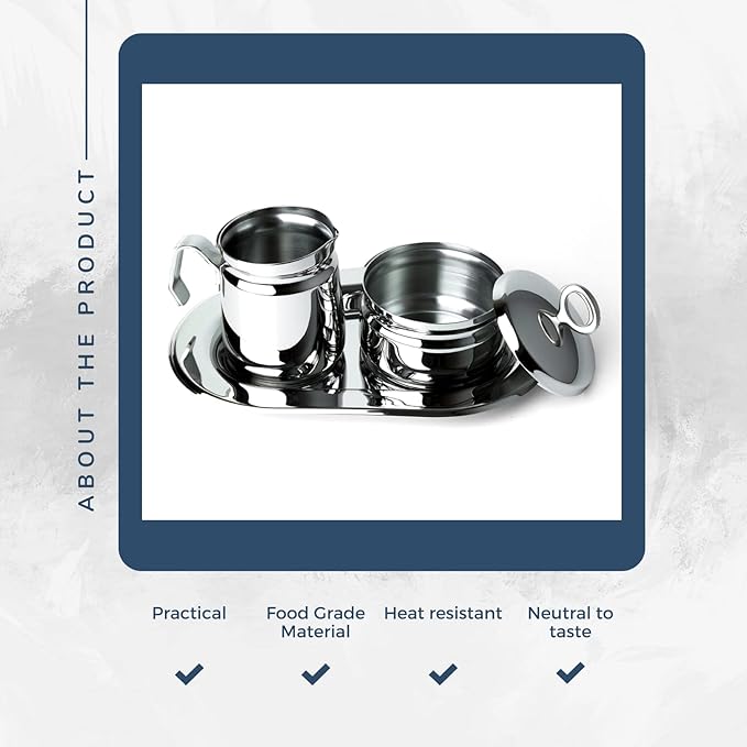 Regent OVATION Stainless Steel Sugar and Creamer Set on Tray Creamer and Sugar Bowl Set Stainless Steel Latte Milk Cup Cream Jug and Sugar Bowl Tray for Coffee Serving Set Frothing Milk