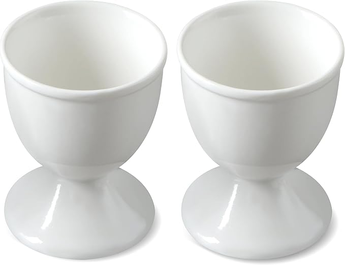 Cinf Ceramic Egg Cup Set of 2 White Porcelain Holder Breakfast Boiled Cooking Easy to Clean Childhood Memories Kitchen