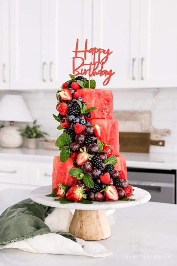 Happy Birthday Cake Topper - Glitter Red Birthday Cake Top Decorations (Red)