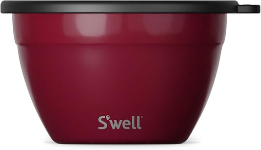 S'well Stainless Steel Salad Bowl Kit 64oz, Wild Cherry, Comes with 2oz Mini Canister and Removable Tray for Organization, Leakproof, Easy to Clean, Dishwasher Safe