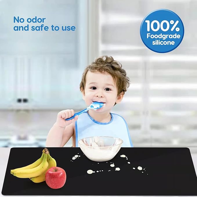 AECHY Extra Large Silicone Mat 35.3"x23.5"x0.08", Multipurpose Silicone Mat Thick Heat Resistant Mat Shipped Rolled Up Kitchen Counter Mat Waterproof Nonslip Silicone Mats for Kitchen Counter Black