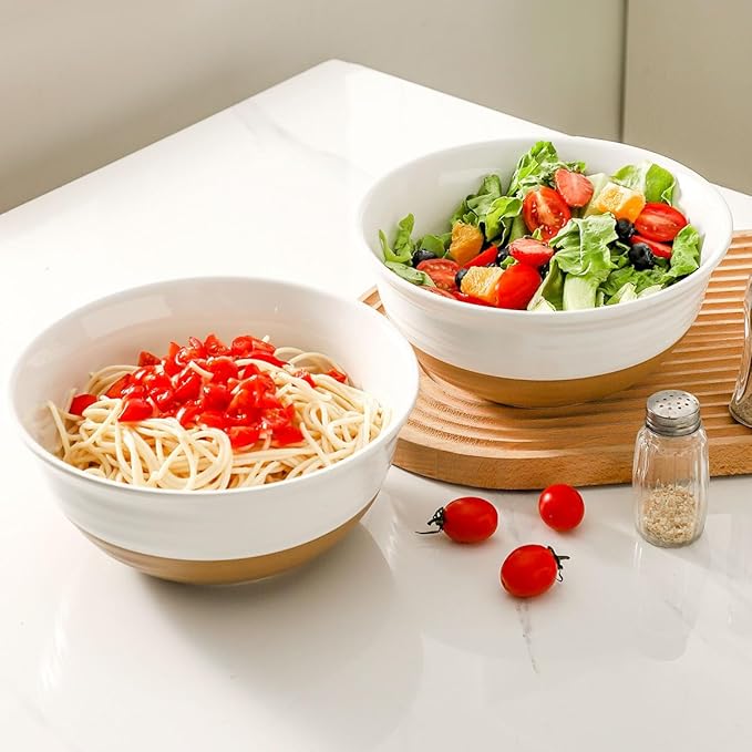 Hasense Ceramic Serving Bowls Set, 60 oz Deep Salad Bowls for Kitchen, 8.5 Inch White Serving Dishes for Christmas Entertaining, Ideal for Soup, Pasta, Side Dishes, Dishwasher Microwave Safe