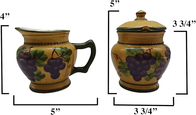 ACK Ceramic Cream and Sugar Set, Sugar Bowl with Lid (Grape)