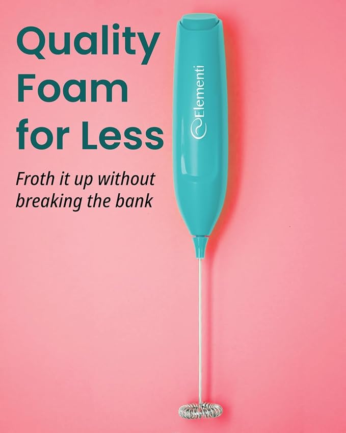 Elementi Powerful Frother Wand – Lightweight Milk Frother & Drink Mixer Handheld, Matcha Whisk for Dreamy Lattes, Powerful Coffee Mixer Wand & Blender Stirrer - Make Creamy Cappuccinos at Home (Teal)