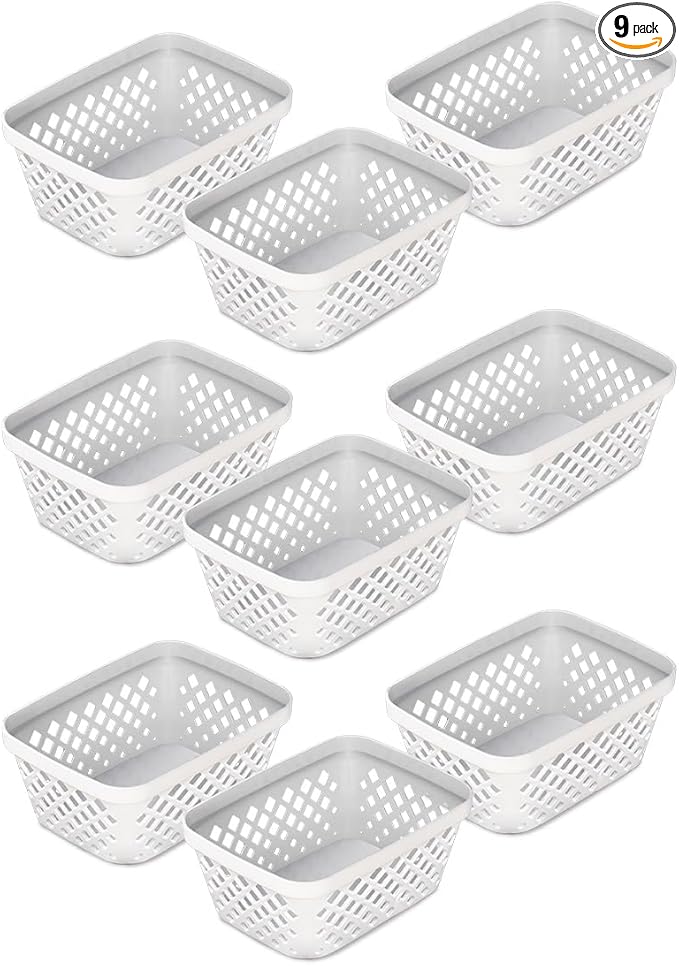 Glad Plastic Storage Basket Set - Multipurpose Drawer Trays, Kitchen Pantry Containers, and Bathroom Bins - 9 Pack Small Organizers, White