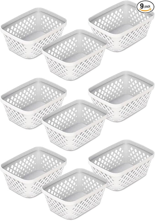 Glad Plastic Storage Basket Set - Multipurpose Drawer Trays, Kitchen Pantry Containers, and Bathroom Bins - 9 Pack Small Organizers, White