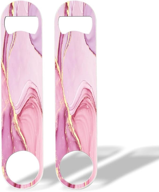 2 PACK Beer Bottle Opener, Stainless Steel Flat Bottle Openers,7 inch Metal Decor,Pink And Gold Marble