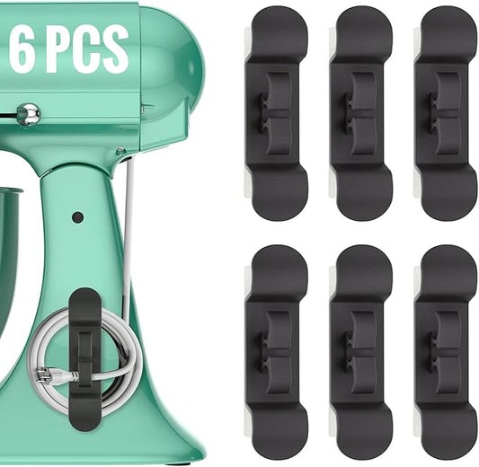 6PCS Cord Organizer for Appliances, Upgraded Kitchen Appliance Cord Wrap, Cord Holder Stick on Pressure Cooker, Coffee Maker, Air Fryer and Blender(6 Black)