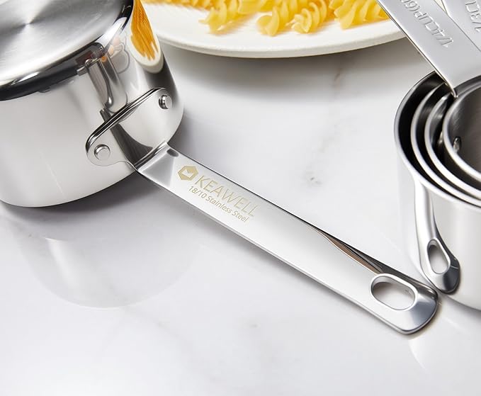 KEAWELL Premium 5-Piece Measuring Cups Set –1/4, 1/3, 1/2, 2/3, and 1 cup-18/10 Stainless Steel - Durable, Stackable, Dishwasher Safe – Nesting Design for Baking & Cooking (Silver, 5PC Measuring Cups)