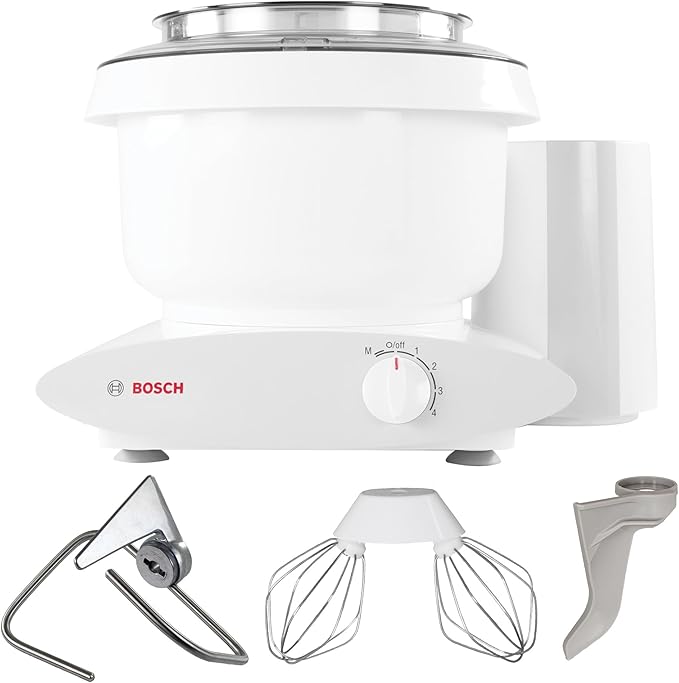 Bosch Universal Plus Stand Mixer 500 Watt, 6.5 Quarts with Wire Whips, Dough Hook & NutriMill Dough Hook Extender Bundle