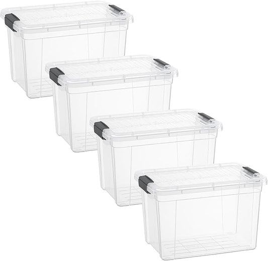 Superio Clear Storage Boxes with Lids, 8.75 Quart Plastic Container Bins for Organizing, Stackable Crates, BPA Free, Non Toxic, Odor Free, Organizers for Home, Office and Dorm, 4 Pack