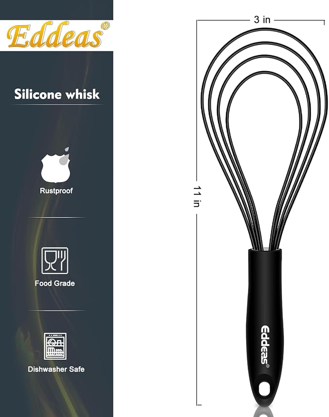 Flat Whisk, EDDEAS Silicone Gravy Whisk for Cooking, Beating, Stirring Gravy and Eggs