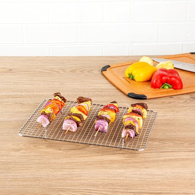 Restaurantware Met Lux 8.5 x 12 Inch Wire Baking Rack 1 Heavy-Duty Oven Wire Rack - Fits Quarter Size Sheet Pan Dishwashable Stainless Steel Cooling Rack Elevated Feet Oven-Ready Up To 575F