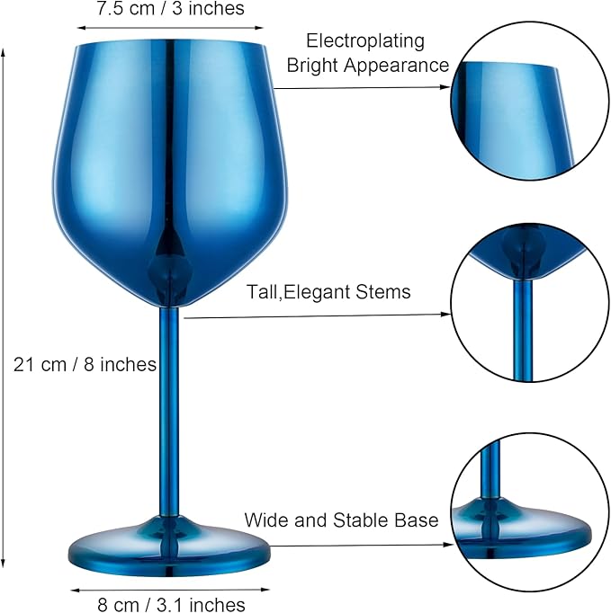 Stainless Steel Wine Glasses Set of 4 Unbreakable Blue Wine Glass 18 oz Unique Metal Wine Goblets for Outdoor, Travel, Camping, Pool, Ideal Gift for Wine Lovers