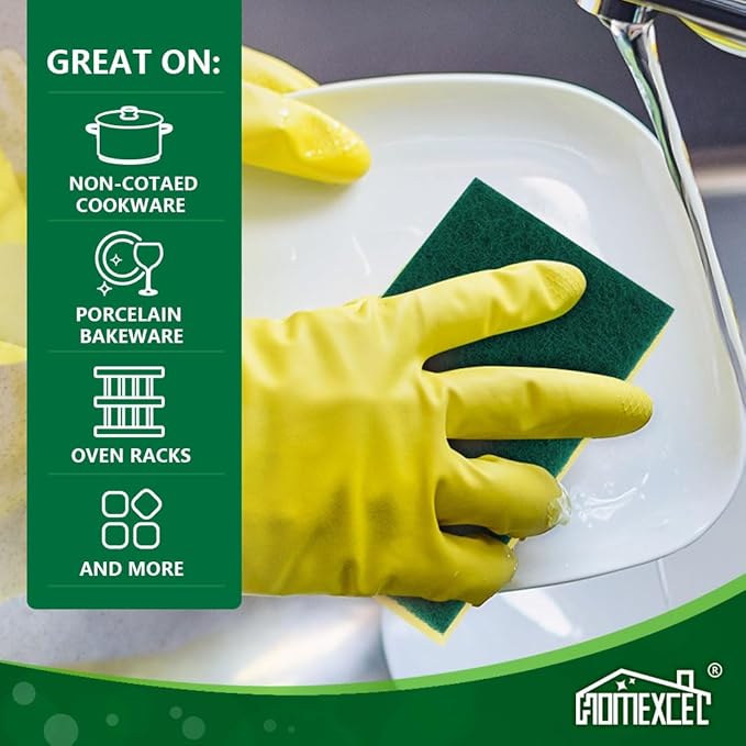 HOMEXCEL Heavy Duty Scrub Sponges Kitchen 10 Count, Extra-Large Sponges for Cleaning Kitchen and Household, Dish Scrubber for Washing Dishes, Pots and Pans