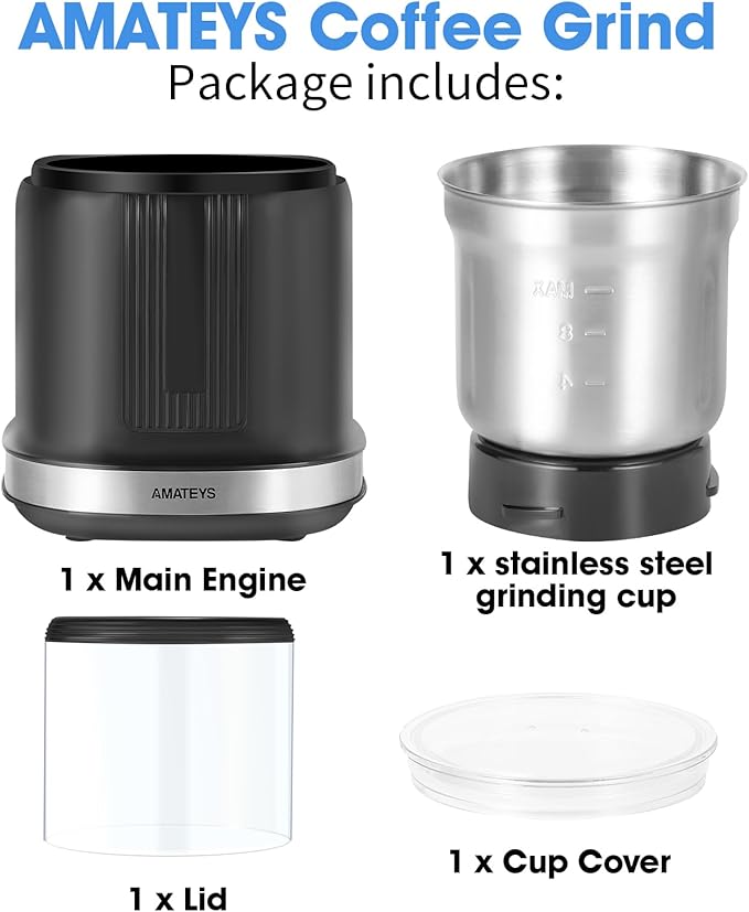 Electric Coffee Grinder,250W Powerful Motor Kichen Grinder,Quite Home Machine with 75g Coffee Bean Capacity,for Beans Spices Nuts Grians Herbs,Stainless Steel and Black