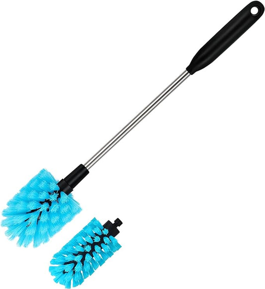 2-in-1 Stainless Steel Long Handled Water Bottle Brush, Multi-Purpose Bottle Scrubbing Brush, Soft Bottle Brush, Glassware Brush, Water Bottle Cleaner with Removable and Replaceable Brush Heads 15 in