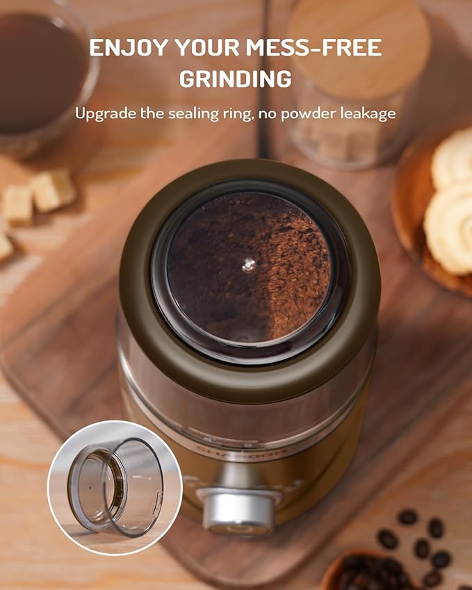 SHARDOR Electric Super Silent Blade Coffee Grinder, Timed Grind Control Rotary Knob, Adjustable Coarse to Fine for Coffee Beans, Spices & Herbs, with 1 Removable Stainless Steel Bowl, Brown