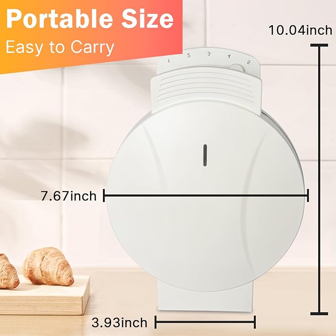 Electric Heart-shape Waffle Maker: 5-Temp Control & Fast Heating - White Round Shape with Non-Stick Scratch-Resistant Coating for Belgian Waffles （Single-plate）
