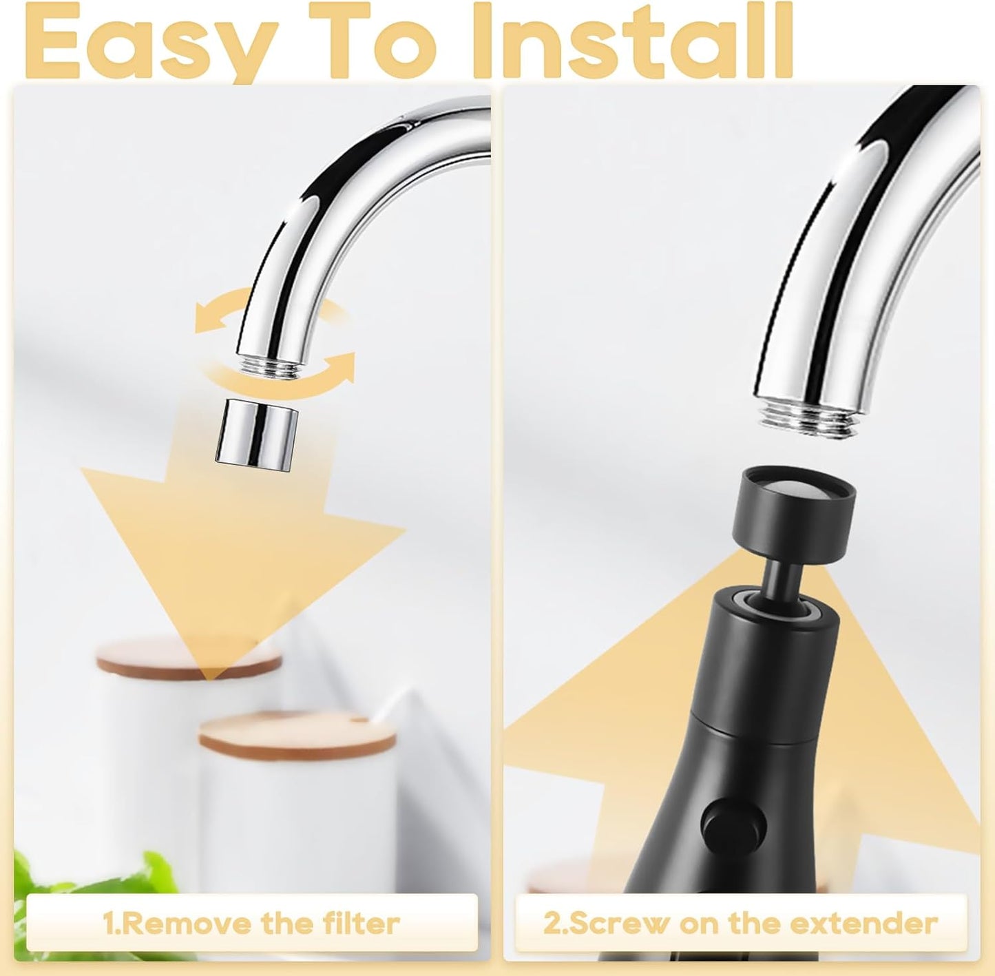 3 Function Sink Faucet Extender, Kitchen Faucet Sprayer Head Replacement, Kitchen Swivel Spray Spout Part Connector,Faucet Sprayer Nozzle, Rotating Robotic Arm Faucet Extension- Black