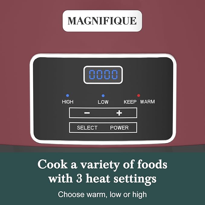 7-Quart Programmable Slow Cooker with Timer Keep Warm - Small Kitchen Appliance for Family Dinners - Serves 6+ People (Red Shell + White Ceramic Liner)