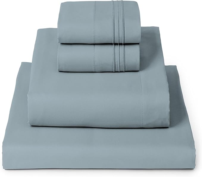 Mellanni King Sheets Set - 4 PC Iconic Collection Bedding - Hotel Luxury, Extra Soft, Cooling Bed Sheets - Wrinkle, Fade, Stain Resistant (King, Spa Blue)