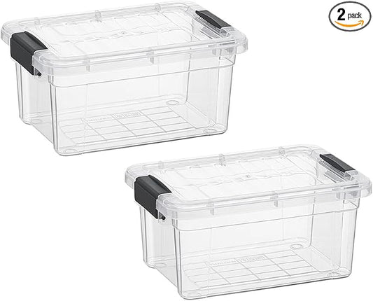 Superio Clear Storage Bins with Lids, Stackable Storage Box with Latches and Handles, Extra Small, 2 Pack 3 Quart