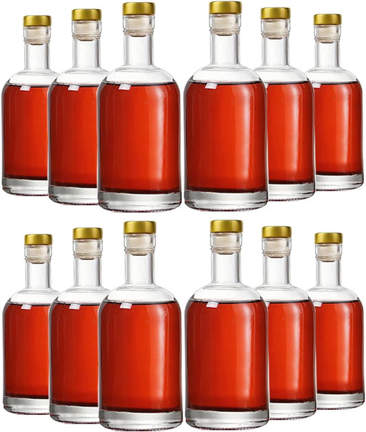 Clear Glass Bottles 6 oz - 200ml [Pack of 12] for Wine Beverages Drinks Oil Vinegar Kombucha Beer Water Soda with Cork Stopper Airtight Lid