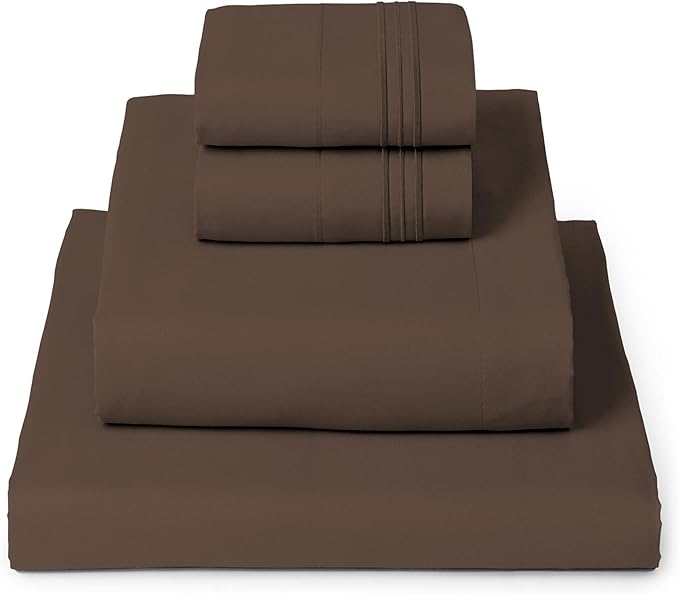 Mellanni Full Sheets Set - 4 PC Iconic Collection Bedding - Hotel Luxury, Extra Soft, Cooling Bed Sheets - Wrinkle, Fade, Stain Resistant (Full, Brown)