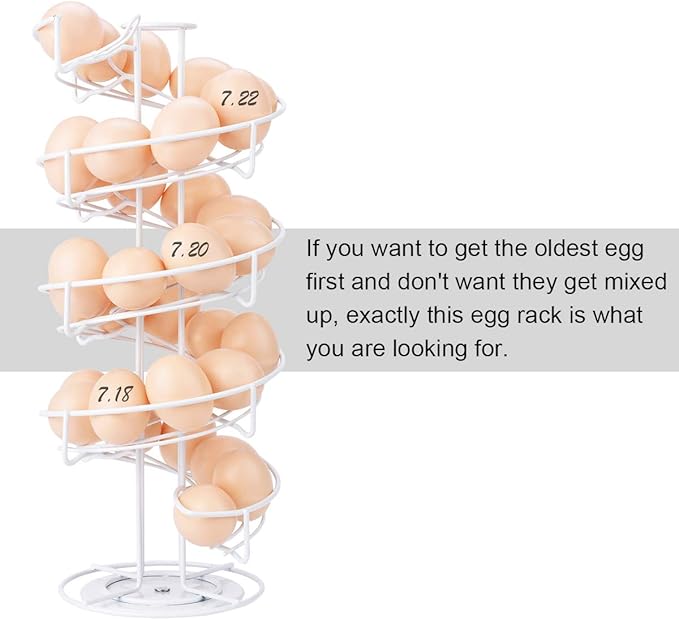 Toplife Spiral Design Metal Egg Skelter Dispenser Rack, Storage Display Rack, White