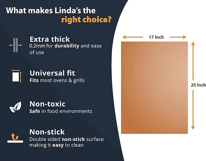 Oven Liners for Bottom of Oven - 4 Pack Large Heavy Duty Mats, 17”x25” Non-Stick Reusable Liner for Electric, Gas, Toasters, Grills - BPA & PFOA Free Kitchen Accessory to Keep It Clean (Copper)
