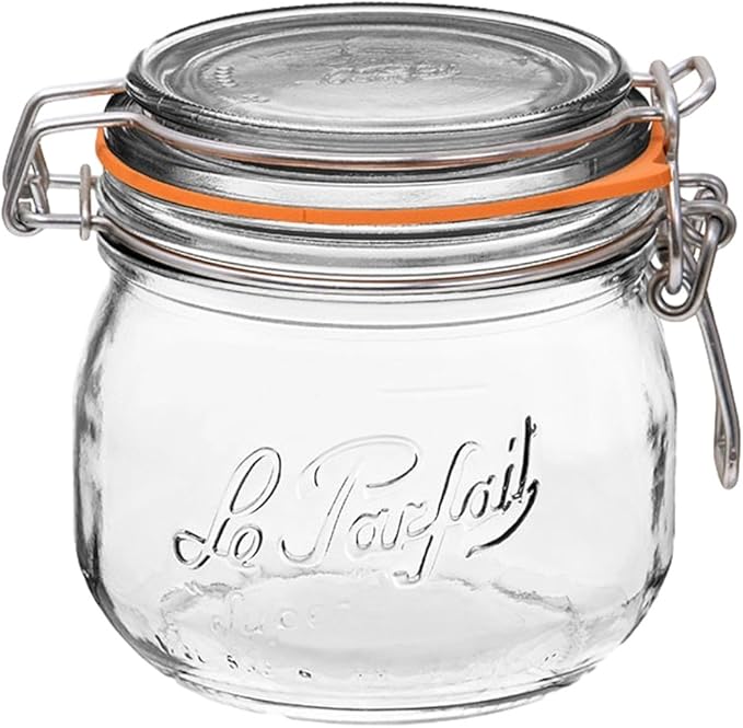 Le Parfait Super Jar, Canning Jars, 500mL French Glass Canning Jar w/Round Body, Glass Jars With Airtight Lid, Canning Jars Wide Mouth, Glass Jar w/Lid, Clear Jars, Clear Glass Jars (16oz/Pint, 1 pk)